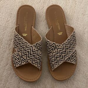 Beige and Black Woven Sandals